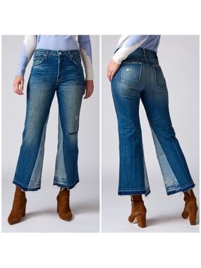 NWT Amo Babe Dive Bar Destroy Patchwork Panel Jeans Crop Flare Sz 31